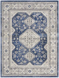 9' X 12' Ivory Blue and Gray Oriental Power Loom Area Rug