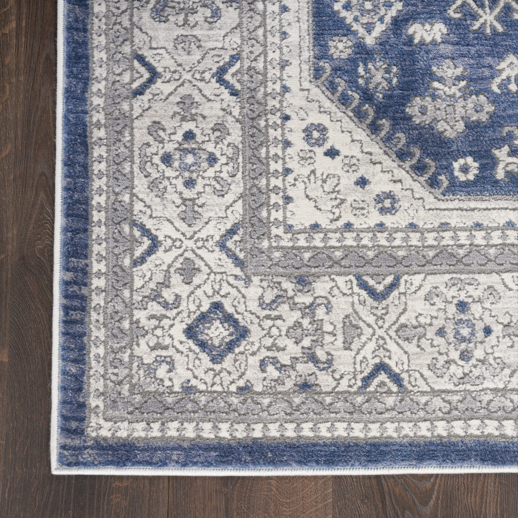 9' X 12' Ivory Blue and Gray Oriental Power Loom Area Rug