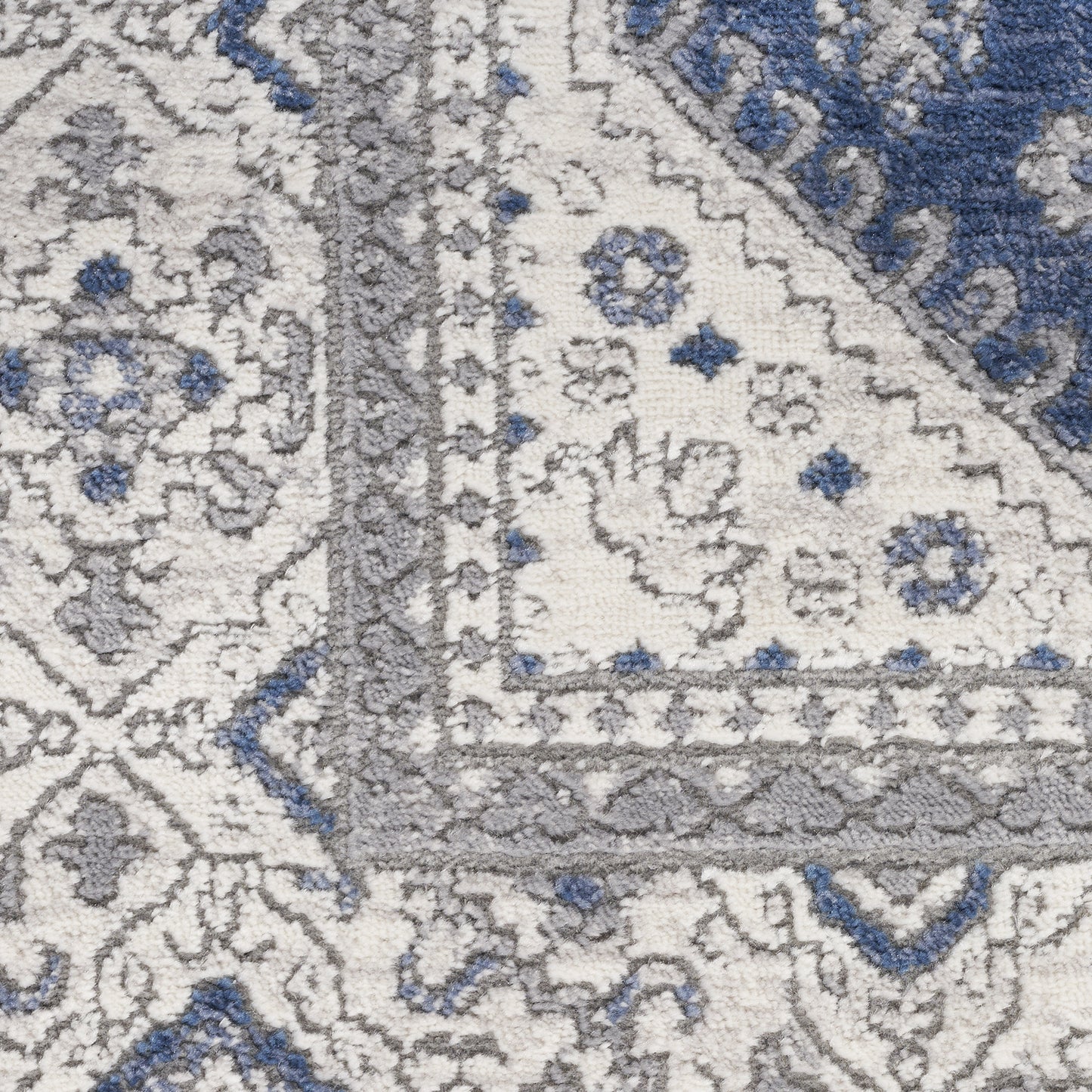 9' X 12' Ivory Blue and Gray Oriental Power Loom Area Rug