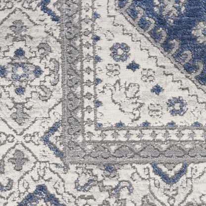 9' X 12' Ivory Blue and Gray Oriental Power Loom Area Rug