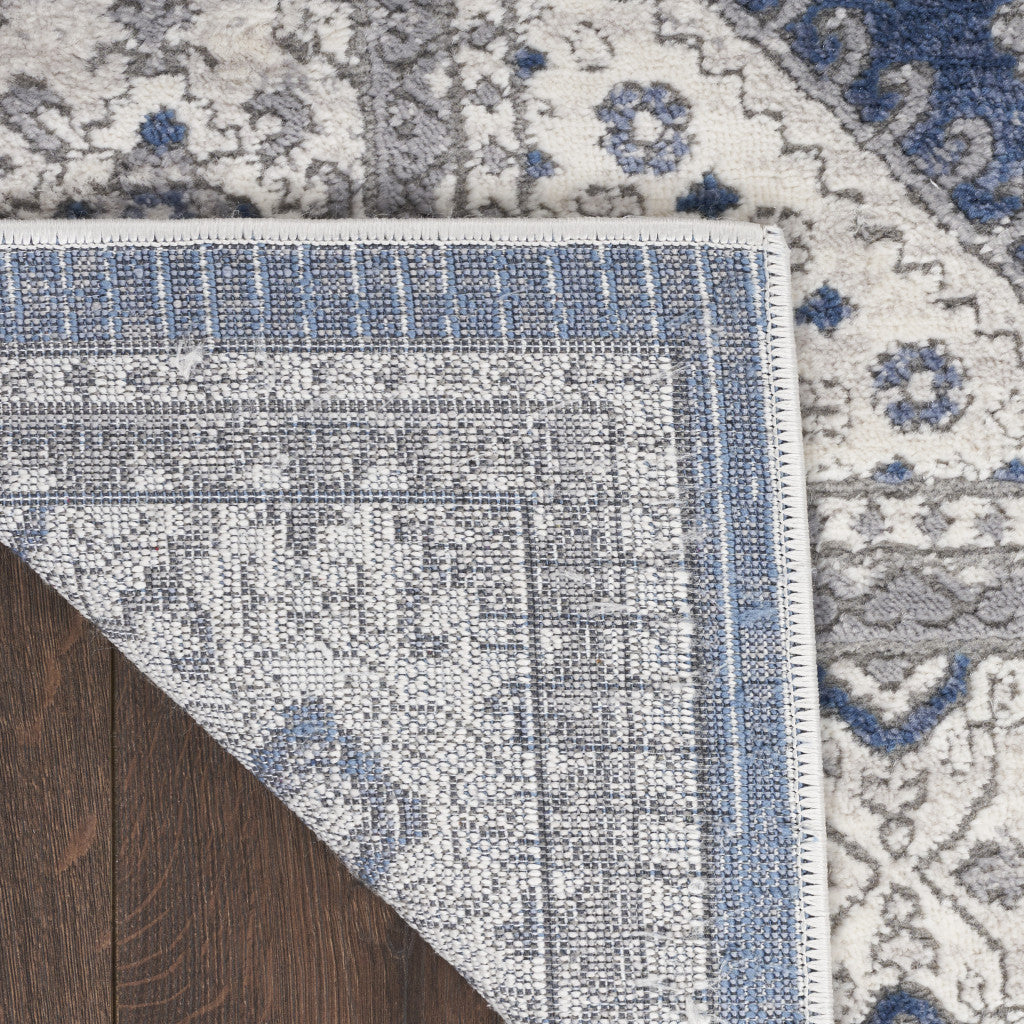 9' X 12' Ivory Blue and Gray Oriental Power Loom Area Rug