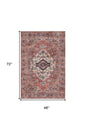 4' X 6' Blue and Red Oriental Power Loom Distressed Washable Non Skid Area Rug
