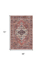 4' X 6' Blue and Red Oriental Power Loom Distressed Washable Non Skid Area Rug