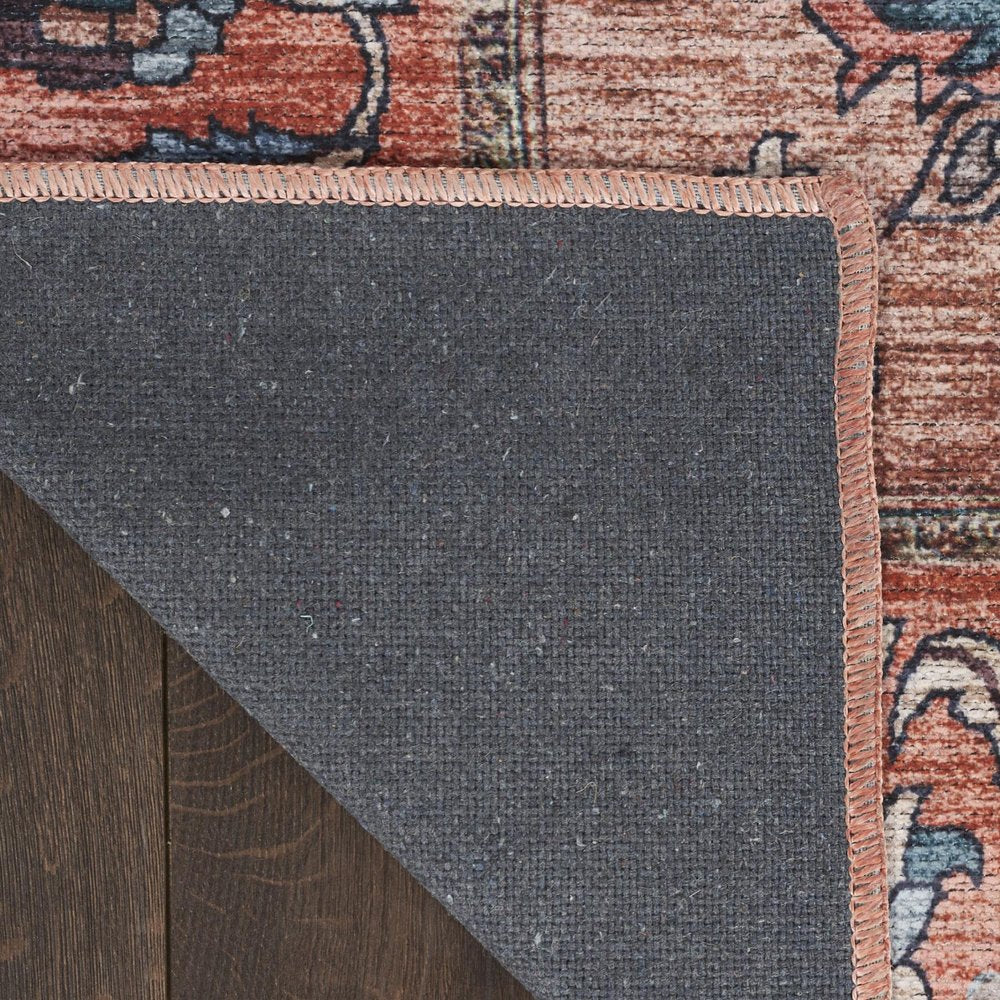 4' X 6' Blue and Red Oriental Power Loom Distressed Washable Non Skid Area Rug