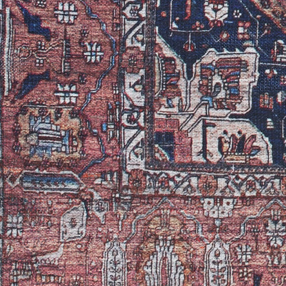 4' X 6' Red and Ivory Oriental Power Loom Distressed Washable Non Skid Area Rug