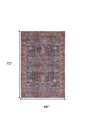 4' X 6' Blue and Red Oriental Power Loom Distressed Washable Non Skid Area Rug