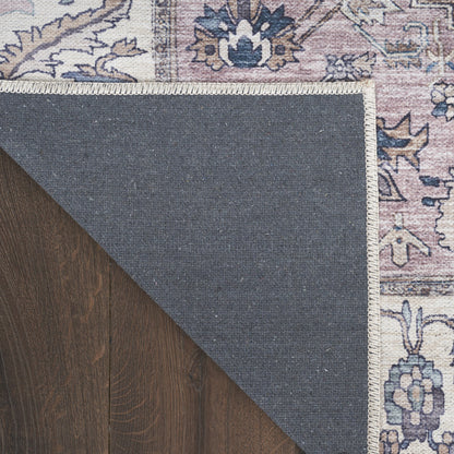 4' X 6' Beige and Gray Oriental Power Loom Distressed Washable Non Skid Area Rug