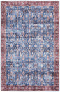 4' X 6' Blue and Red Oriental Power Loom Distressed Washable Non Skid Area Rug