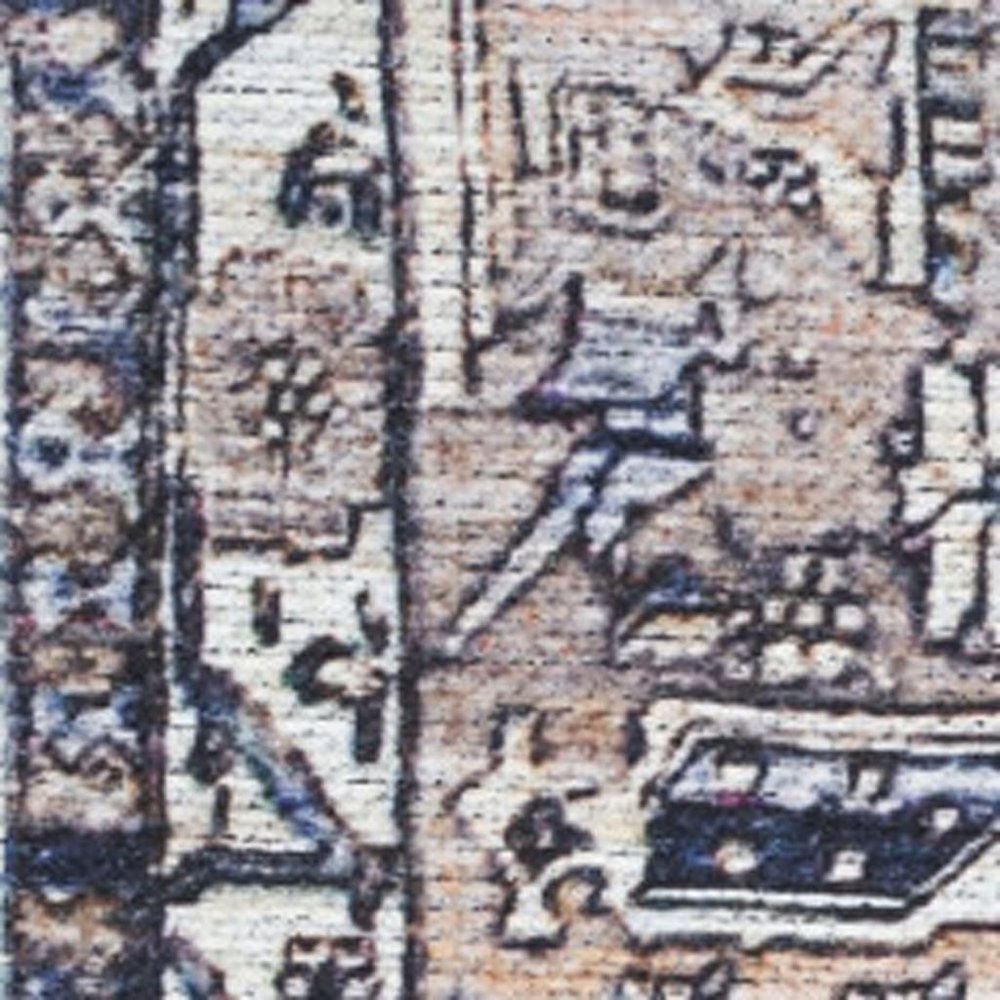 4' X 6' Ivory and Blue Oriental Power Loom Distressed Washable Non Skid Area Rug