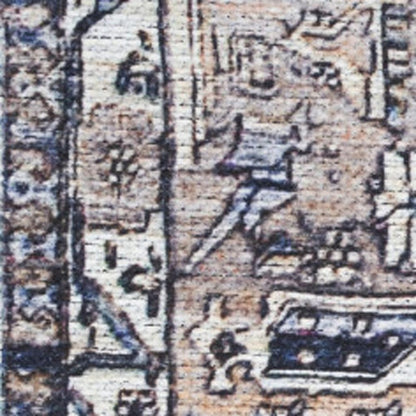 4' X 6' Ivory and Blue Oriental Power Loom Distressed Washable Non Skid Area Rug