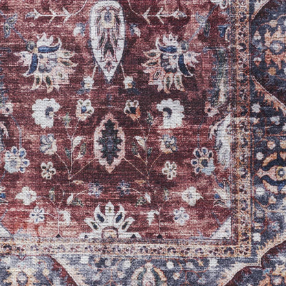 4' X 6' Red and Ivory Oriental Power Loom Distressed Washable Non Skid Area Rug