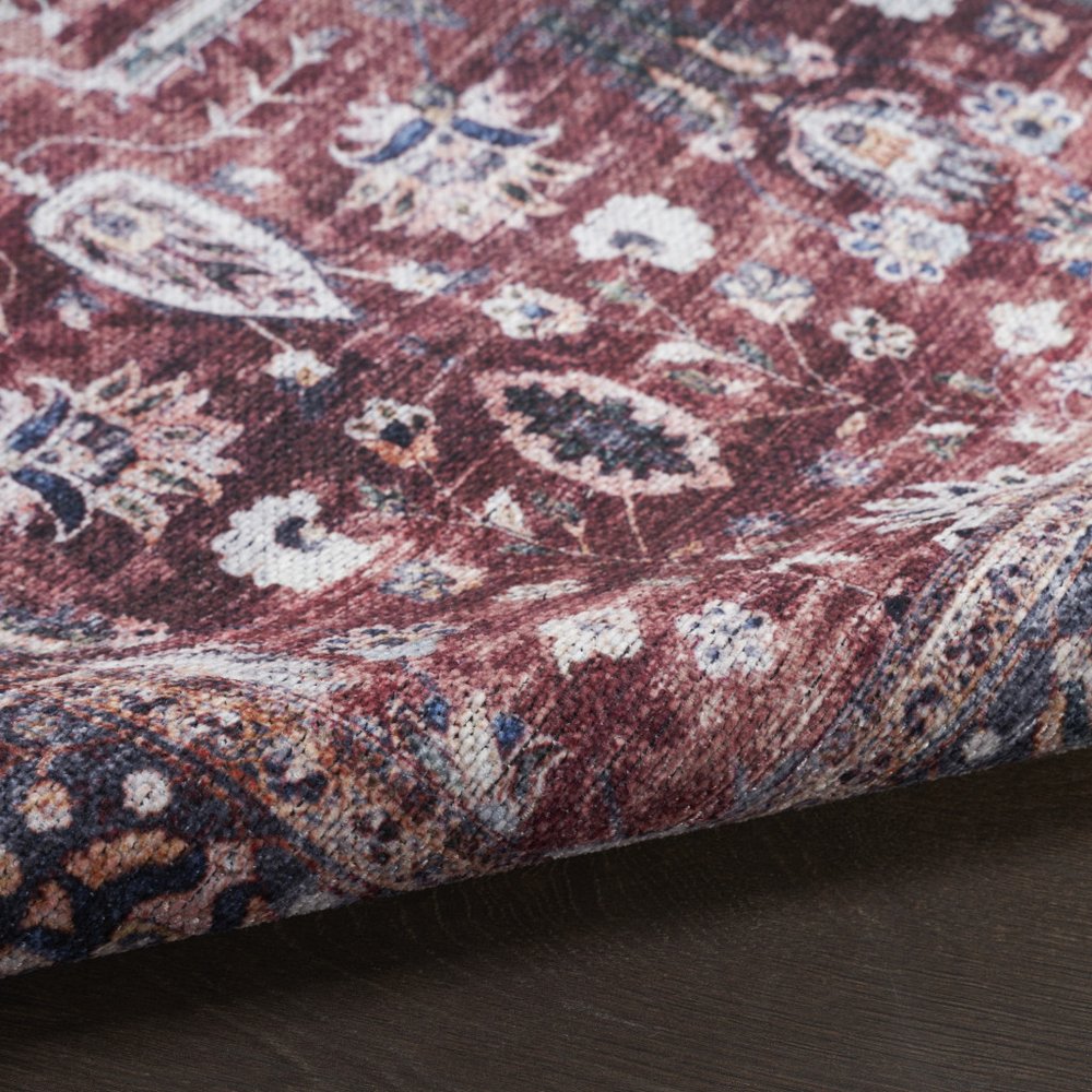 4' X 6' Red and Ivory Oriental Power Loom Distressed Washable Non Skid Area Rug