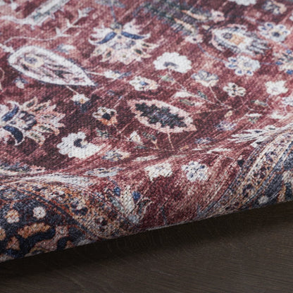 4' X 6' Red and Ivory Oriental Power Loom Distressed Washable Non Skid Area Rug