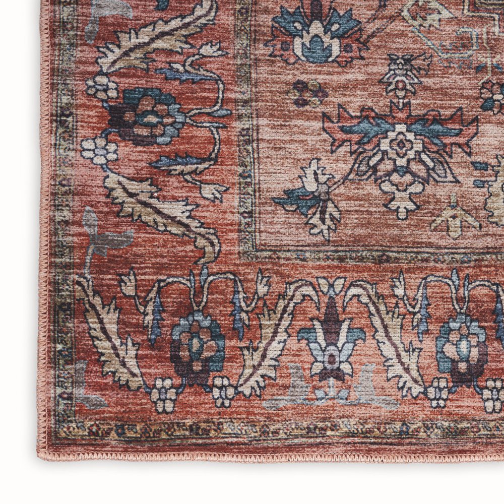 5' X 7' Blue and Red Oriental Power Loom Distressed Washable Non Skid Area Rug