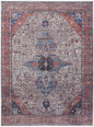 5' X 7' Red and Ivory Oriental Power Loom Distressed Washable Non Skid Area Rug