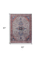 5' X 7' Red and Ivory Oriental Power Loom Distressed Washable Non Skid Area Rug