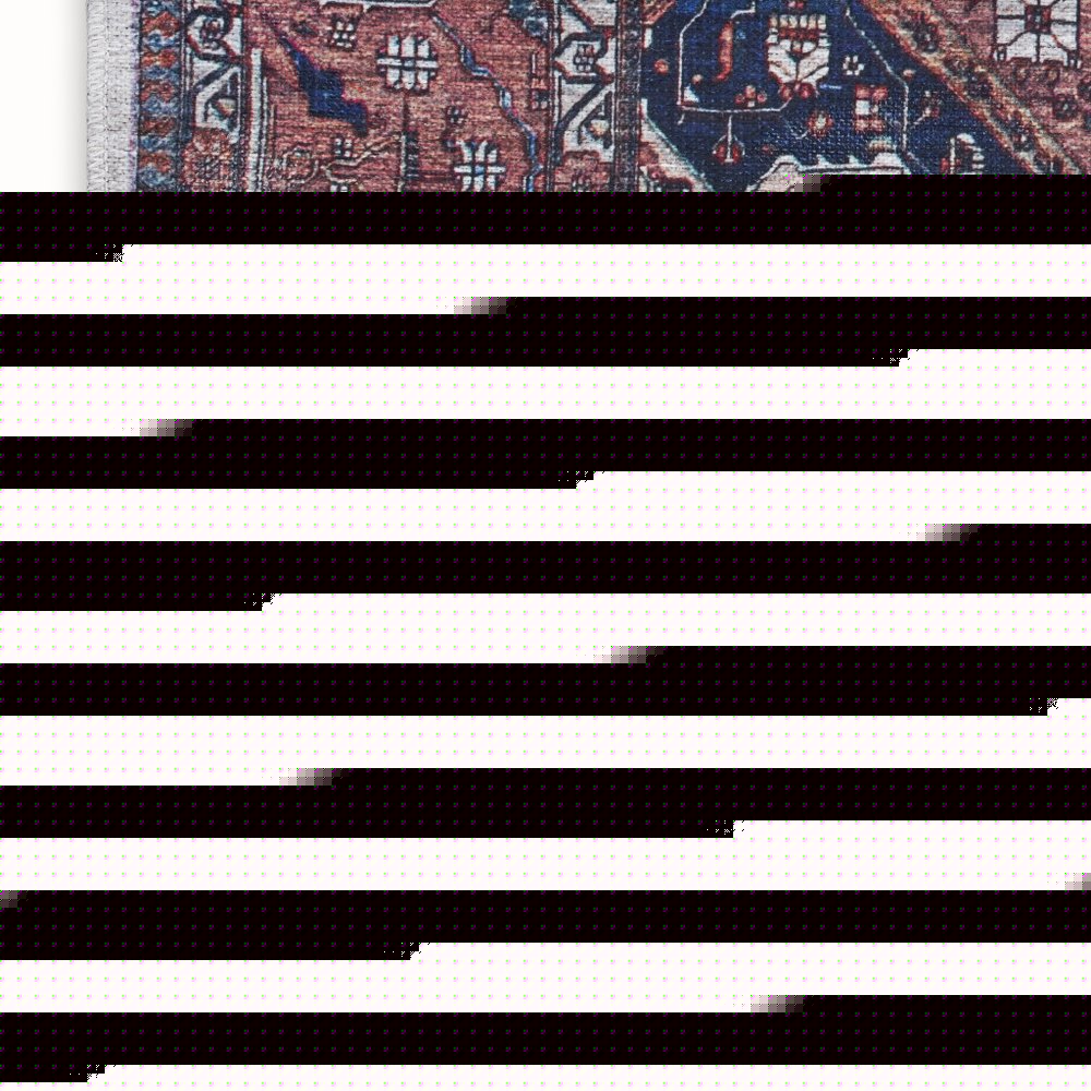 5' X 7' Red and Ivory Oriental Power Loom Distressed Washable Non Skid Area Rug