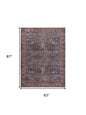 5' X 7' Blue and Red Oriental Power Loom Distressed Washable Non Skid Area Rug