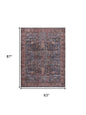 5' X 7' Blue and Red Oriental Power Loom Distressed Washable Non Skid Area Rug