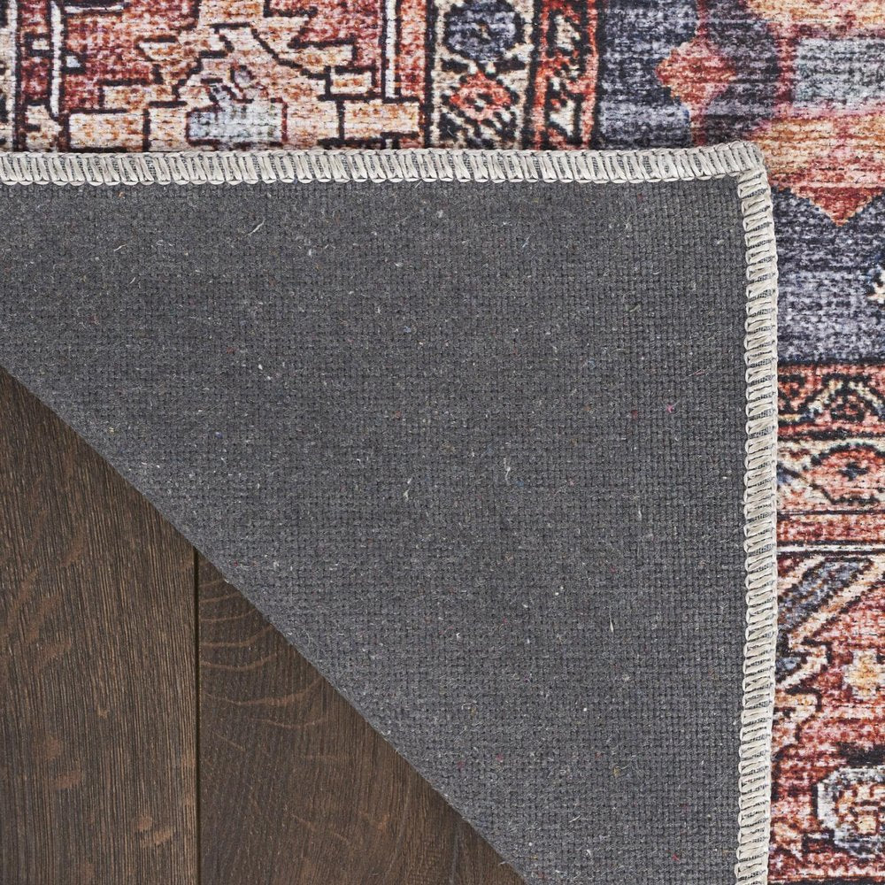 5' X 7' Blue and Red Oriental Power Loom Distressed Washable Non Skid Area Rug
