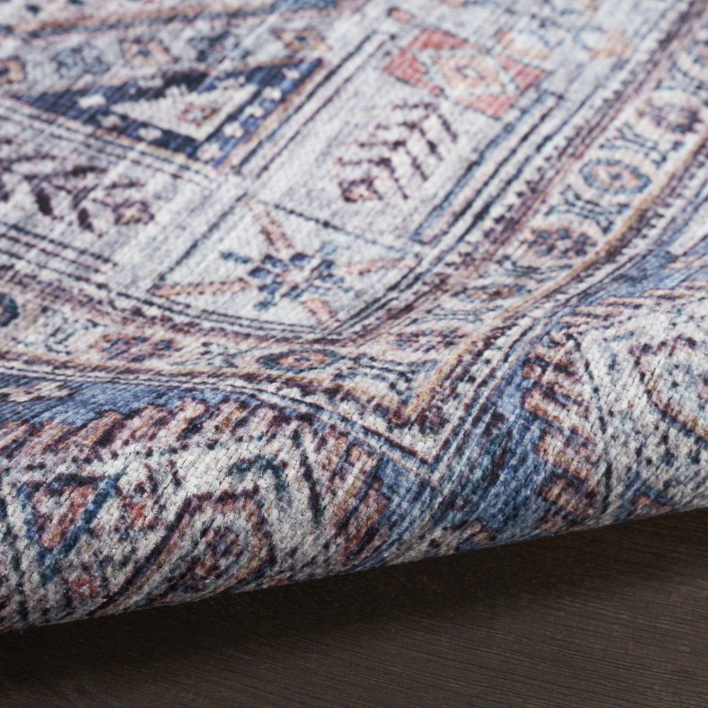 5' X 7' Blue and Red Oriental Power Loom Distressed Washable Non Skid Area Rug
