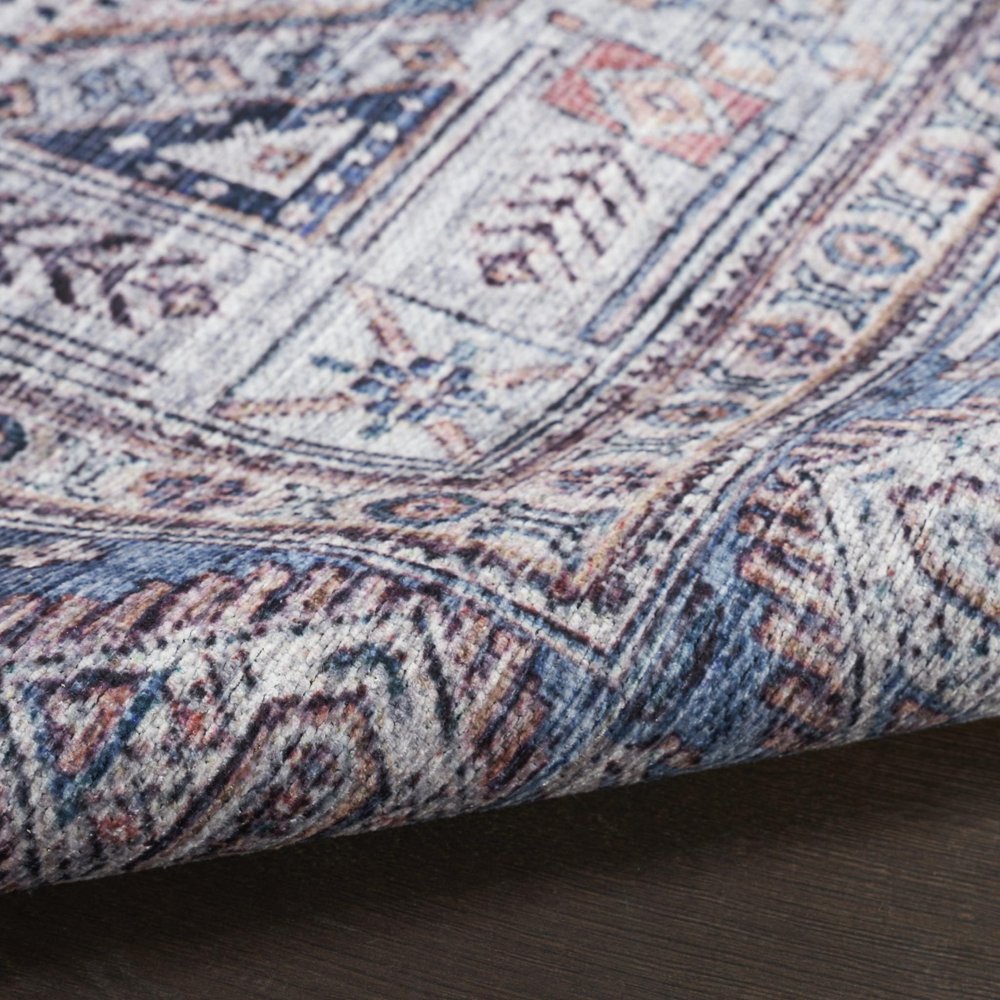 5' X 7' Blue and Red Oriental Power Loom Distressed Washable Non Skid Area Rug
