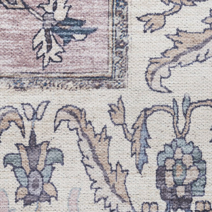 5' X 7' Beige and Gray Oriental Power Loom Distressed Washable Non Skid Area Rug