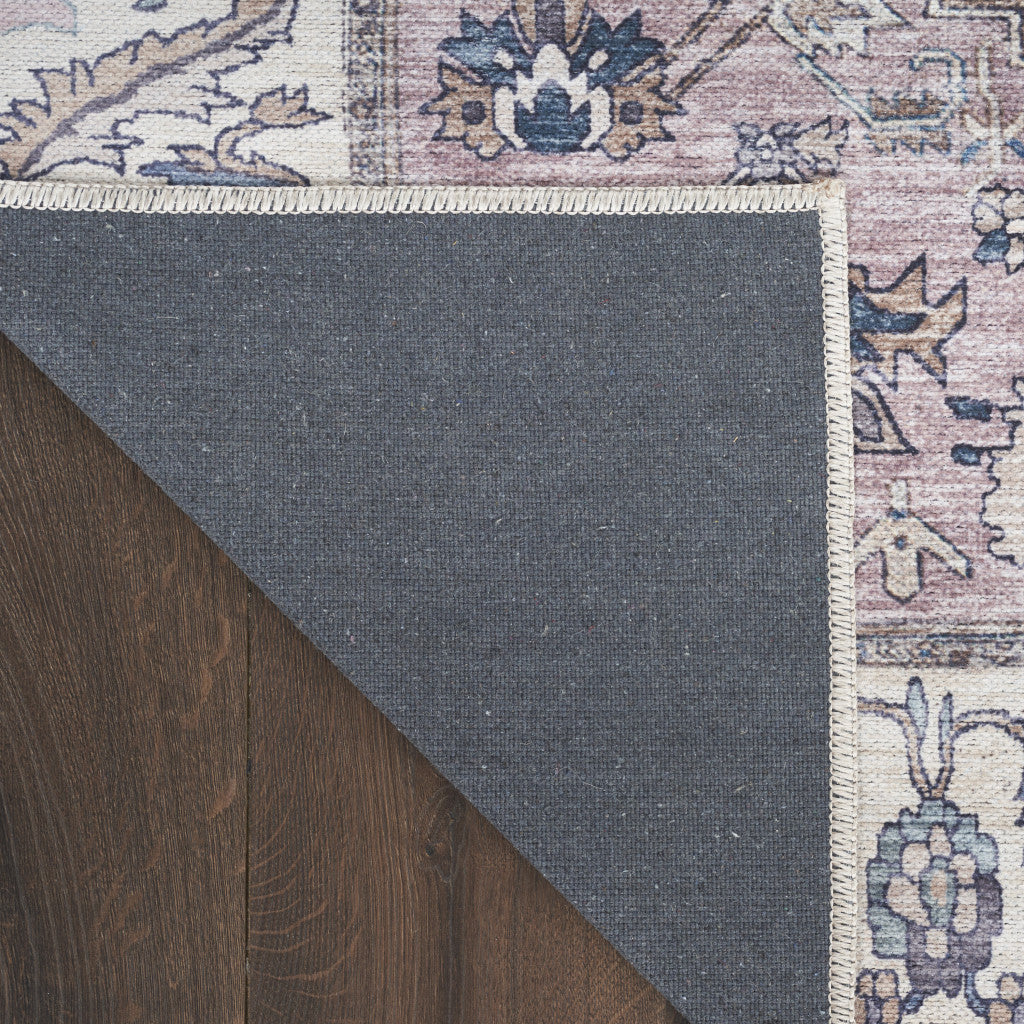 5' X 7' Beige and Gray Oriental Power Loom Distressed Washable Non Skid Area Rug