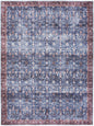 5' X 7' Blue and Red Oriental Power Loom Distressed Washable Non Skid Area Rug