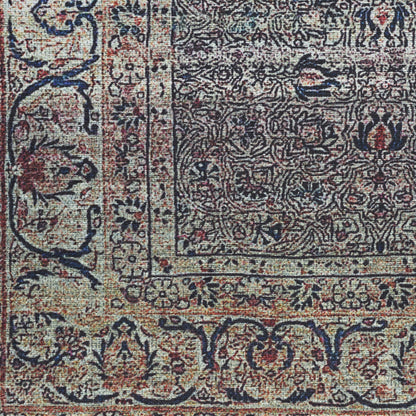 5' X 7' Blue and Brown Oriental Power Loom Distressed Washable Non Skid Area Rug