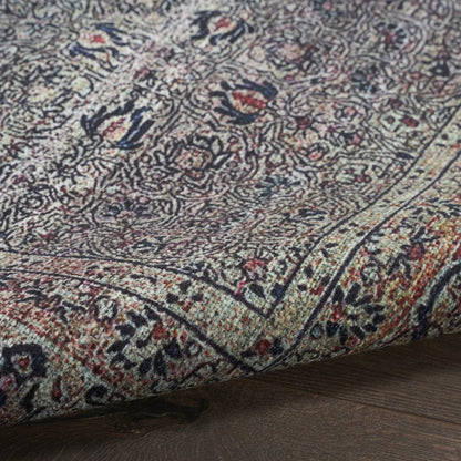 5' X 7' Blue and Brown Oriental Power Loom Distressed Washable Non Skid Area Rug