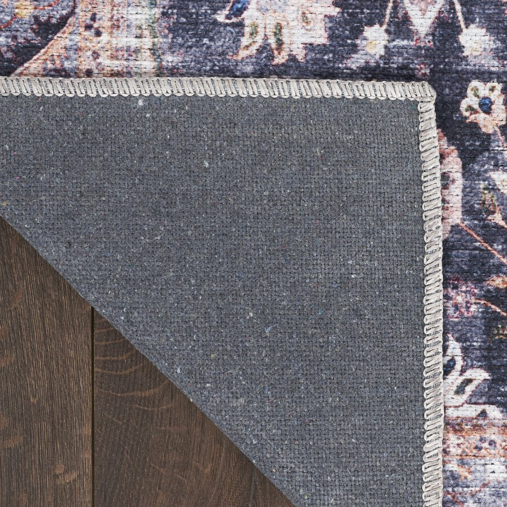 5' X 7' Blue and Ivory Oriental Power Loom Distressed Washable Non Skid Area Rug