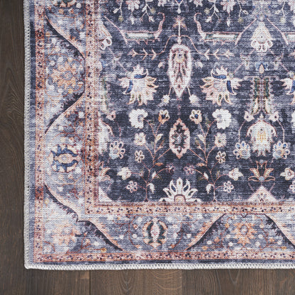 5' X 7' Blue and Ivory Oriental Power Loom Distressed Washable Non Skid Area Rug