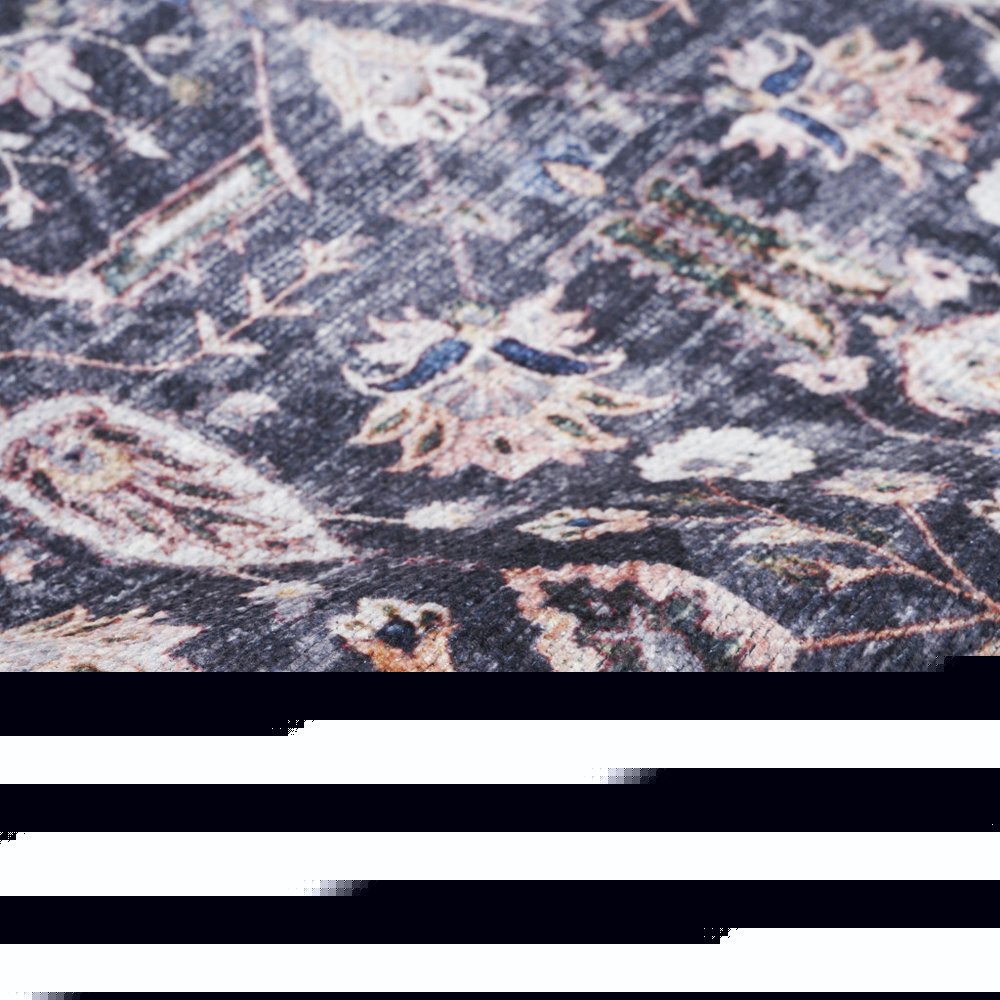 5' X 7' Blue and Ivory Oriental Power Loom Distressed Washable Non Skid Area Rug