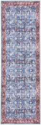 6' Blue and Red Oriental Power Loom Distressed Washable Non Skid Runner Rug