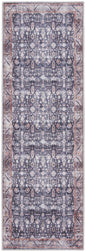 6' Blue and Ivory Oriental Power Loom Distressed Washable Non Skid Runner Rug