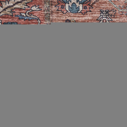 8' X 10' Blue and Red Oriental Power Loom Distressed Washable Non Skid Area Rug