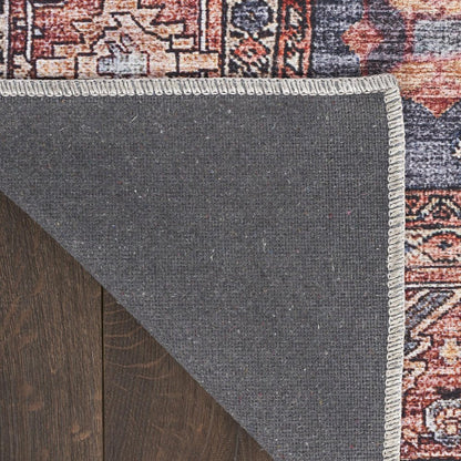 8' X 10' Blue and Red Oriental Power Loom Distressed Washable Non Skid Area Rug