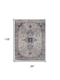 8' X 10' Ivory and Blue Oriental Power Loom Distressed Washable Non Skid Area Rug