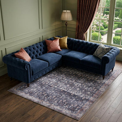 8' X 10' Blue and Ivory Oriental Power Loom Distressed Washable Non Skid Area Rug