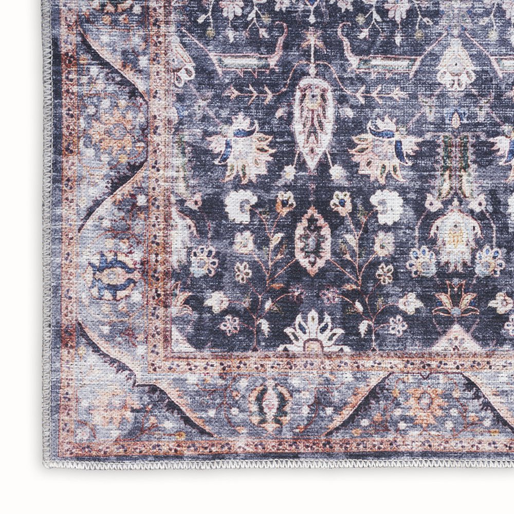 8' X 10' Blue and Ivory Oriental Power Loom Distressed Washable Non Skid Area Rug