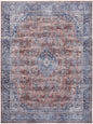 9' X 12' Blue and Red Oriental Power Loom Distressed Washable Non Skid Area Rug