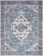 9' X 12' Blue and Green Oriental Power Loom Distressed Washable Non Skid Area Rug