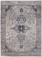 9' X 12' Ivory and Blue Oriental Power Loom Distressed Washable Non Skid Area Rug