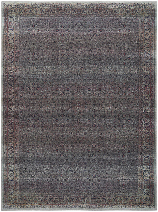 9' X 12' Blue and Brown Oriental Power Loom Distressed Washable Non Skid Area Rug