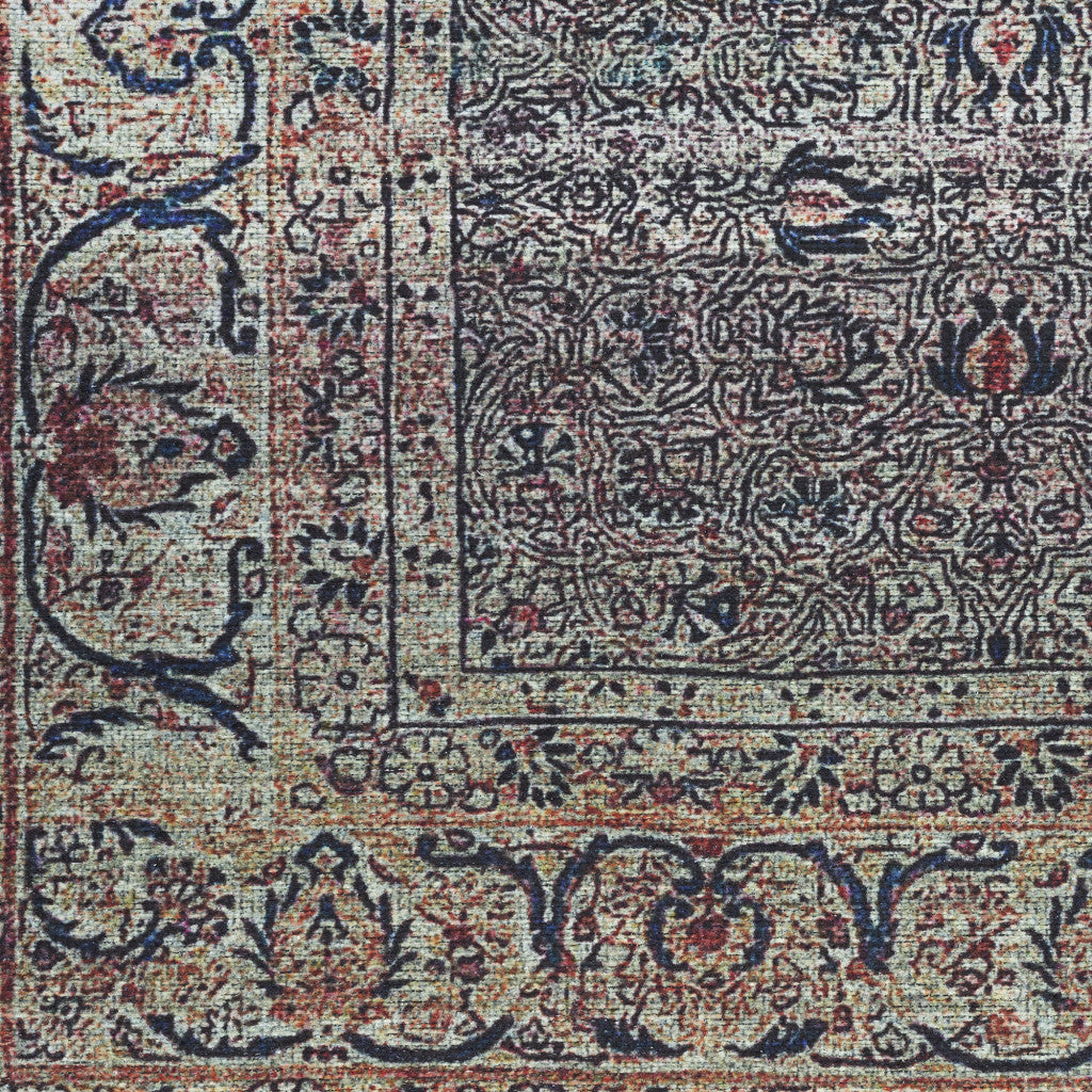 9' X 12' Blue and Brown Oriental Power Loom Distressed Washable Non Skid Area Rug