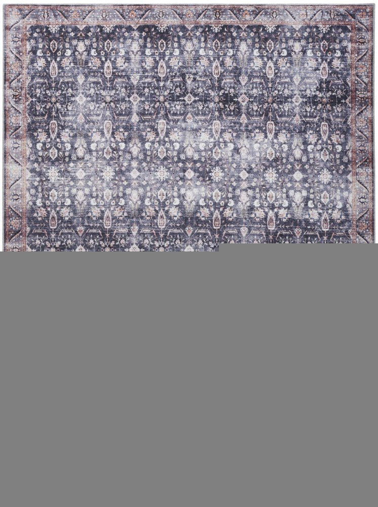 9' X 12' Blue and Ivory Oriental Power Loom Distressed Washable Non Skid Area Rug