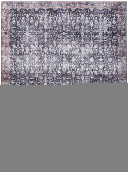 9' X 12' Blue and Ivory Oriental Power Loom Distressed Washable Non Skid Area Rug