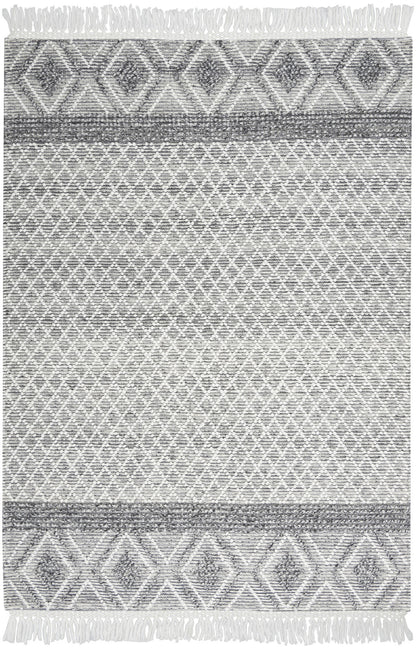 4' X 6' Gray and Ivory Geometric Hand Woven Area Rug With Fringe