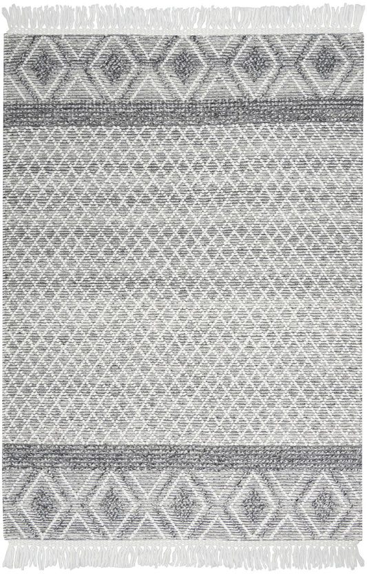 4' X 6' Gray and Ivory Geometric Hand Woven Area Rug With Fringe